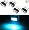 Ziciner 4 PCS USB LED Car Interior Atmosphere Lamp, Portable Mini LED Night Light, Plug-in USB Interface Trunk Ambient Lighting Kit, Universal Car Interior Accessories (Ice Blue)