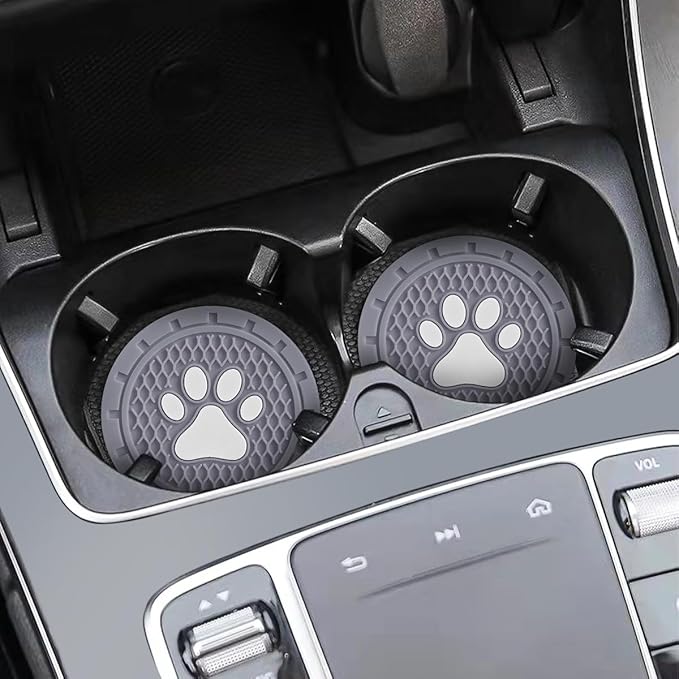 Osilly Car Cup Holder Coaster, 4 Pack PVC Paw Print Anti Slip Insert Coasters, 2.75 Inch Universal Cute Dog Paw Auto Drink Mat, Car Interior Accessories Decor for SUV, Truck, RV and More (Gray)