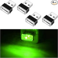Ziciner 4 PCS USB LED Car Interior Atmosphere Lamp, Portable Mini LED Night Light, Plug-in USB Interface Trunk Ambient Lighting Kit, Universal Car Interior Accessories (Green)