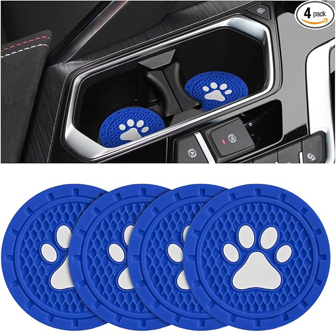 Osilly Car Cup Holder Coaster, 4 Pack PVC Paw Print Anti Slip Insert Coasters, 2.75 Inch Universal Cute Dog Paw Auto Drink Mat, Car Interior Accessories Decor for SUV, Truck, RV and More (Blue)