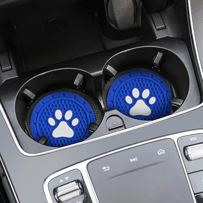 Osilly Car Cup Holder Coaster, 4 Pack PVC Paw Print Anti Slip Insert Coasters, 2.75 Inch Universal Cute Dog Paw Auto Drink Mat, Car Interior Accessories Decor for SUV, Truck, RV and More (Blue)