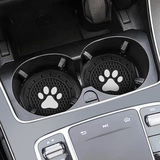 Osilly Car Cup Holder Coaster, 4 Pack PVC Paw Print Anti Slip Insert Coasters, 2.75 Inch Universal Cute Dog Paw Auto Drink Mat, Car Interior Accessories Decor for SUV, Truck, RV and More (Black)