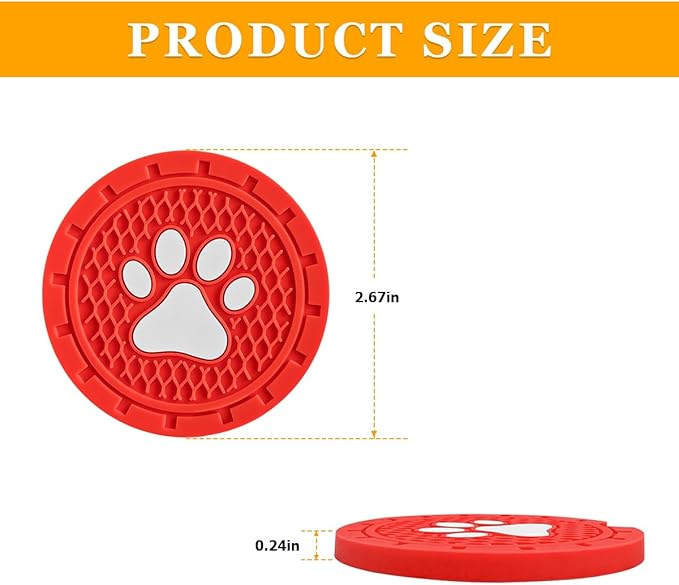Osilly Car Cup Holder Coaster, 4 Pack PVC Paw Print Anti Slip Insert Coasters, 2.75 Inch Universal Cute Dog Paw Auto Drink Mat, Car Interior Accessories Decor for SUV, Truck, RV and More (Red)