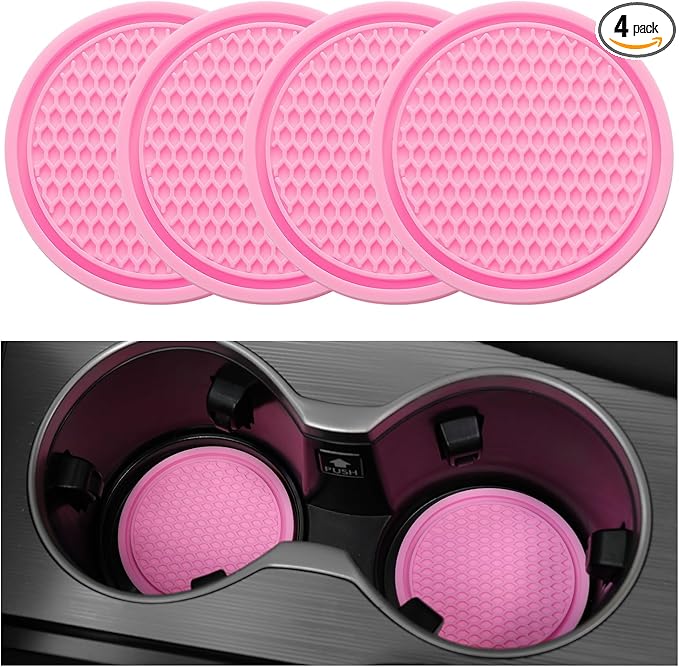 SINGARO Car Cup Coaster, 4PCS Universal Non-Slip Cup Holders Embedded in Ornaments Coaster, Car Interior Accessories, Pink