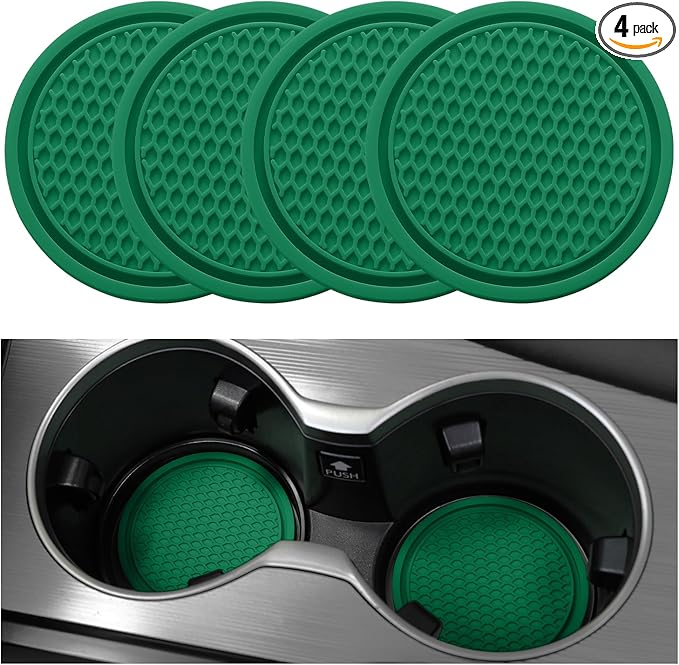 SINGARO Car Cup Coaster, 4PCS Universal Non-Slip Cup Holders Embedded in Ornaments Coaster, Car Interior Accessories, Green