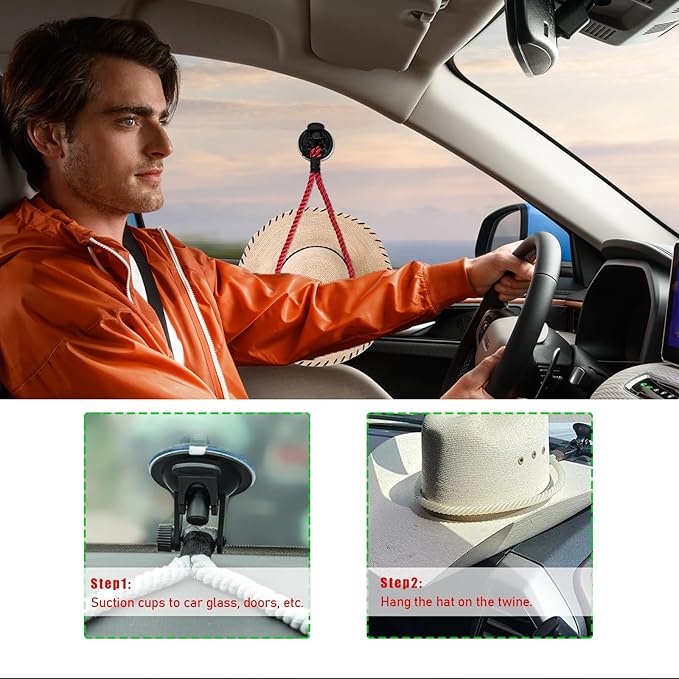 Ziciner Cowboy Hat Mounts for Your Vehicle, Hat Mounts with Suction Cup, Hat Holder Rack to Keeps Your Hat Securely On The Dash, Universal Interior Accessories for Trucks, SUVs, Cars (Red)