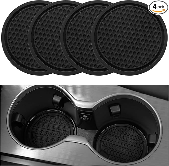 SINGARO Car Cup Coaster, 4PCS Universal Non-Slip Cup Holders Embedded in Ornaments Coaster, Car Interior Accessories, Black