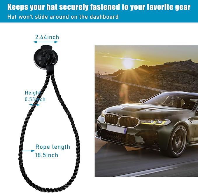 Ziciner Cowboy Hat Mounts for Your Vehicle, Hat Mounts with Suction Cup, Hat Holder Rack to Keeps Your Hat Securely On The Dash, Auto Universal Interior Accessories for Trucks, SUVs, Cars (Black)