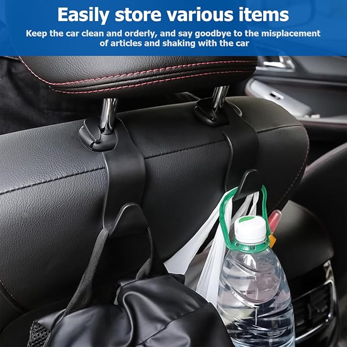 4PCS Car Back Seat Headrest Hooks, Rear Car Seat Storage Headrest Hanger Holder Hooks Organizer, Universal Auto Interior Accessories for Bag Purse Handbag Cloth Coats Grocery (Pink)