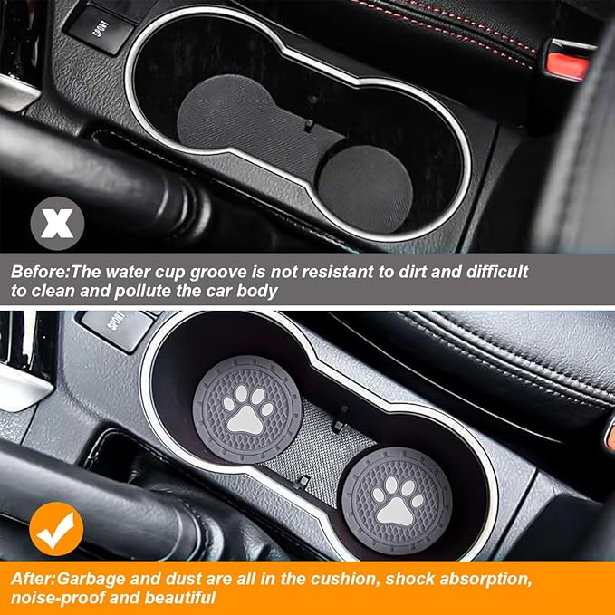 Osilly Car Cup Holder Coaster, 4 Pack PVC Paw Print Anti Slip Insert Coasters, 2.75 Inch Universal Cute Dog Paw Auto Drink Mat, Car Interior Accessories Decor for SUV, Truck, RV and More (Gray)