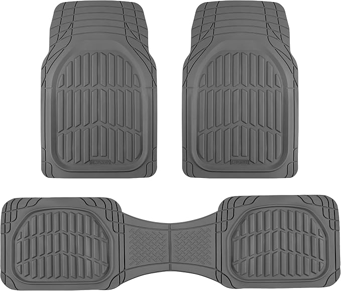 Motor Trend FlexTough LITE Rubber Car Mats Full Set - All Weather Floor Mats for Trucks, Cars & SUVs - Automotive Waterproof Gray Car Floor Mats for Cars Interior Accessories Universal Trim-to-Fit