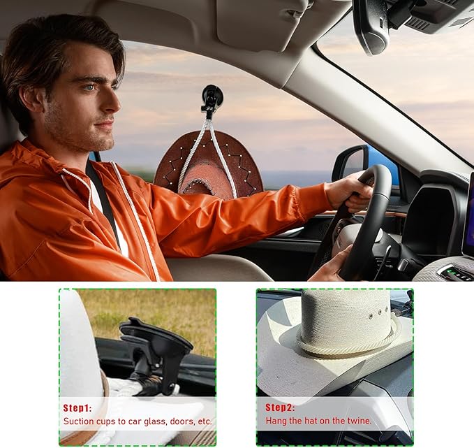 Ziciner Cowboy Hat Mounts for Your Vehicle, Hat Mounts with Suction Cup, Hat Holder Rack to Keeps Your Hat Securely On The Dash, Auto Universal Interior Accessories for SUVs, Cars (White)