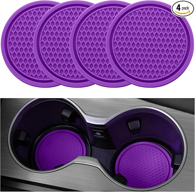 SINGARO Car Cup Coaster, 4PCS Universal Non-Slip Cup Holders Embedded in Ornaments Coaster, Car Interior Accessories, Purple