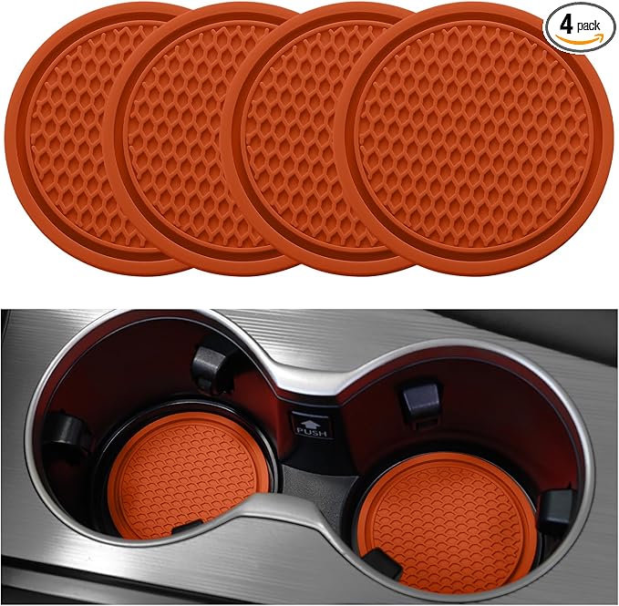 SINGARO Car Cup Coaster, 4PCS Universal Non-Slip Cup Holders Embedded in Ornaments Coaster, Car Interior Accessories, Orange