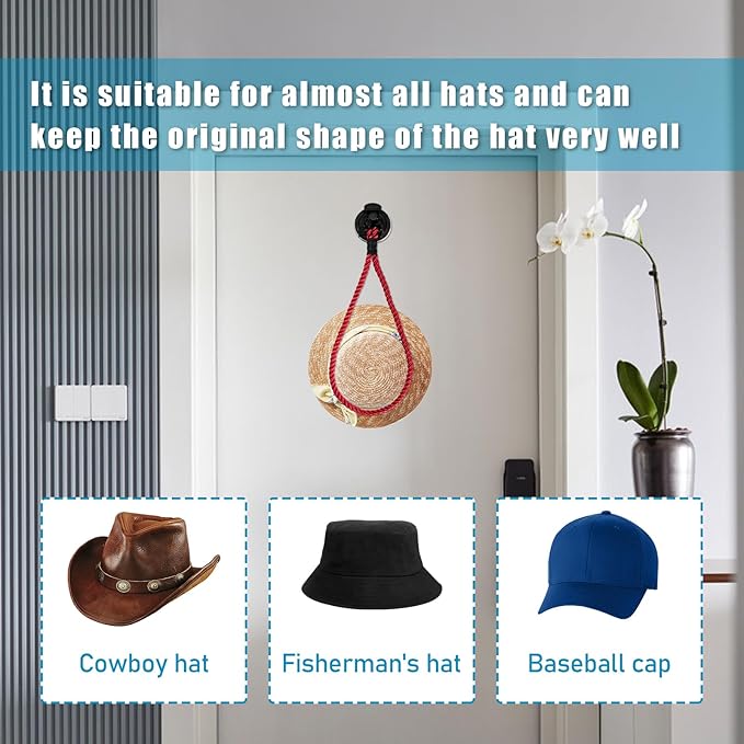 Ziciner Cowboy Hat Mounts for Your Vehicle, Hat Mounts with Suction Cup, Hat Holder Rack to Keeps Your Hat Securely On The Dash, Universal Interior Accessories for Trucks, SUVs, Cars (Red)