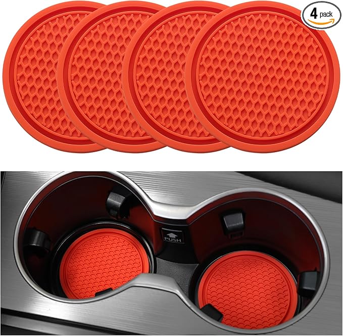 SINGARO Car Cup Coaster, 4PCS Universal Non-Slip Cup Holders Embedded in Ornaments Coaster, Car Interior Accessories, Lava Orange