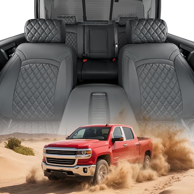 Full Coverage Full Set Seat Covers for Chevy Silverado GMC Sierra 2014-2018 1500 Crew Cab 2015-2018 2500HD 3500HD,for Chevrolet Truck Car Interior Accessories Black