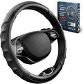 Carbon Fiber Steering Wheel Cover – 15 Inch Universal Fit for Cars & SUVs – Anti-Slip Grip, Breathable Leather Texture, Sporty Carbon Fiber Look – Premium Car Interior Accessories – Black