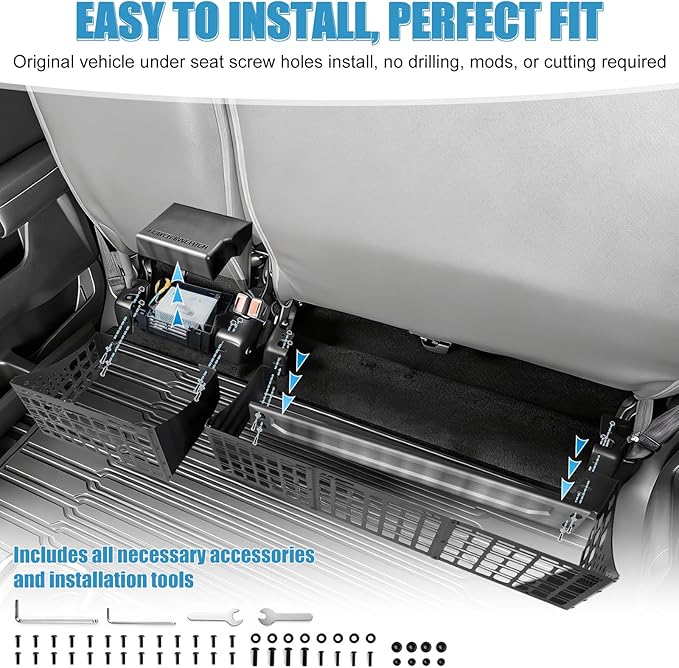 F150 Under Seat Storage Molle Panel for 2015-2026 Ford F150 & 2017-2026 F250 F350 Super Duty Supercrew/Crew Cab Interior Accessories, Truck Rear Underseat Molle Panel Organizer and Storage Box