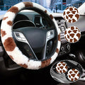 Brown Cow Fuzzy Steering Wheel Cover for Women, Universal Auto Steering Wheel 14-15 Inch Soft Warm Car Interior Accessories with 2PCS Car Coasters, Suitable for Men and Women