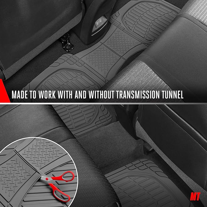 Motor Trend FlexTough LITE Rubber Car Mats Full Set - All Weather Floor Mats for Trucks, Cars & SUVs - Automotive Waterproof Gray Car Floor Mats for Cars Interior Accessories Universal Trim-to-Fit