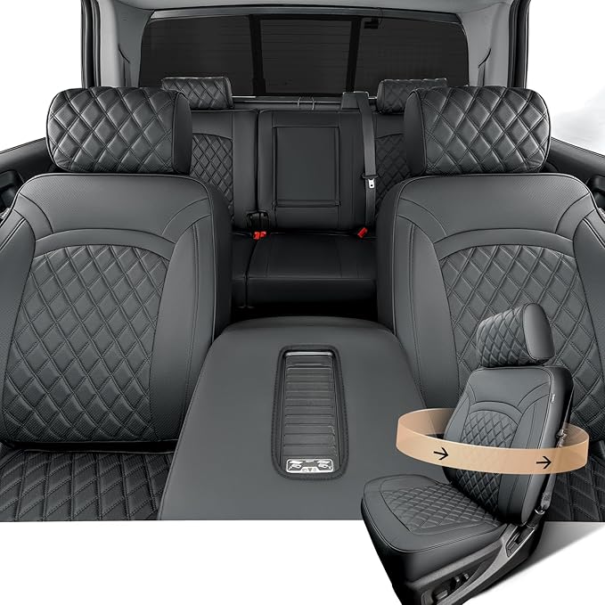Full Coverage Full Set Seat Covers for Chevy Silverado GMC Sierra 2014-2018 1500 Crew Cab 2015-2018 2500HD 3500HD,for Chevrolet Truck Car Interior Accessories Black