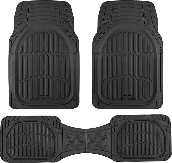 Motor Trend FlexTough LITE Rubber Car Mats Full Set - All Weather Floor Mats for Trucks, Cars & SUVs - Automotive Waterproof Black Car Floor Mats for Cars Interior Accessories Universal Trim-to-Fit