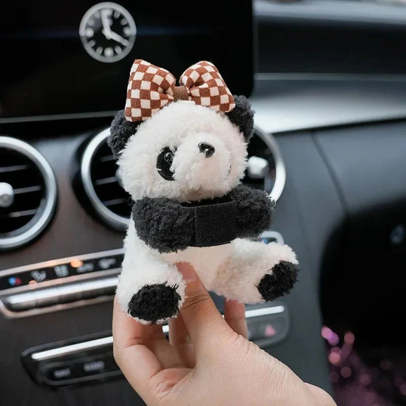 Car Cute Bowknot Panda Wiper Turn Signal Switch Ornaments Plush Decor Auto Interior Accessories
