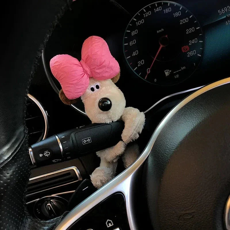 Plush Puppy Car Wiper Decoration - Kawaii Bowknot Dog Ornament for Auto Interior Accessories
