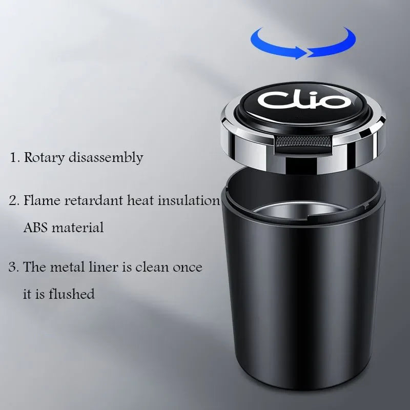 Car ashtray with lid Led lamp garbage box for Renault Clio 2 3 4 5 MK2 MK3 MK4 BR CR BH KH BF interior accessories
