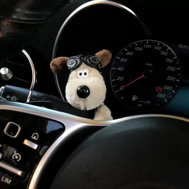 Kawaii Plush Puppy Clutch Decoration – Cute Dog Car Wiper & Turn Signal Switch Ornament with Bowknot | Auto Interior Accessories