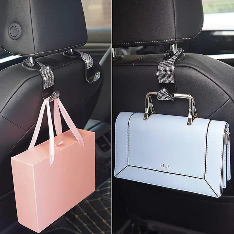 Rhinestone Car Seat Back Hook Bling Diamond Hanger Auto Back Universal Headrest Mount Storage Holder Car Interior Accessories